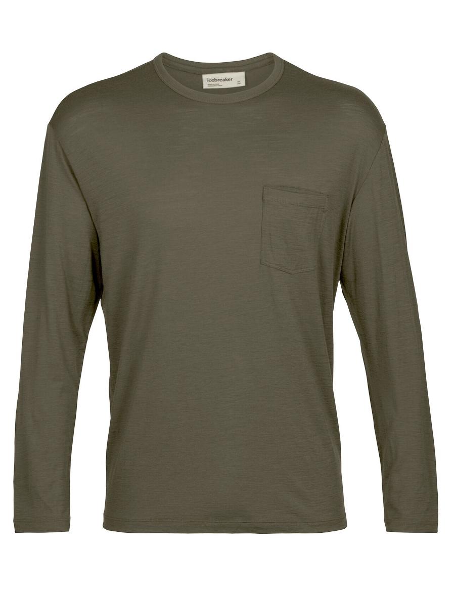 Long Sleeve Icebreaker Merino Granary Pocket T-Shirt Męskie Oliwkowe | PL 1709VRWD